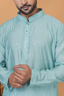 Picture of Artistic Sky Blue Mens Designer Kurta Set for Sangeet or Engagement