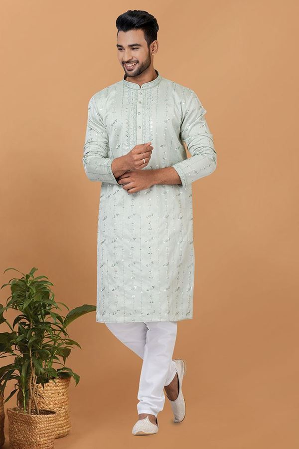 Picture of Aesthetic Silk Mens Designer Kurta and Churidar Set for Festive or Engagement