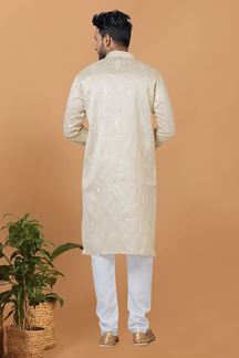 Picture of Charming Beige Mens Designer Kurta Set for Festive or Wedding