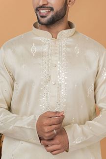 Picture of Charming Beige Mens Designer Kurta Set for Festive or Wedding