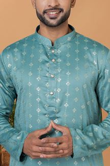 Picture of Classy Blue Mens Designer Kurta and Churidar Set for Festive or Engagement