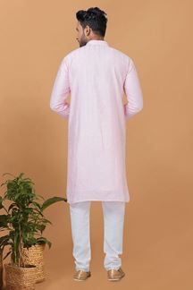 Picture of Majestic Light Pink Mens Designer Kurta and Churidar Set for Festive or Engagement