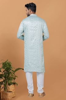 Picture of Appealing Sky Blue Mens Designer Kurta and Churidar Set for Festive or Engagement