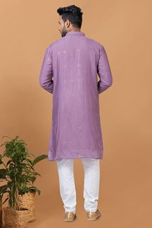 Picture of Fashionable Purple Mens Designer Kurta and Churidar Set for Wedding or Sangeet