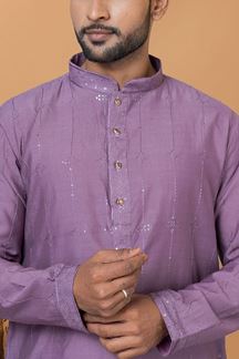 Picture of Fashionable Purple Mens Designer Kurta and Churidar Set for Wedding or Sangeet