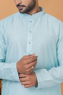 Picture of Magnificent Sky Blue Mens Designer Kurta Set for Festive or Engagement