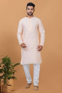 Picture of Attractive Light Peach Mens Designer Kurta and Churidar Set for Festive or Engagement