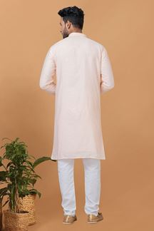 Picture of Attractive Light Peach Mens Designer Kurta and Churidar Set for Festive or Engagement