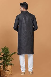 Picture of Stylish Black Mens Designer Kurta Set for Sangeet or Engagement