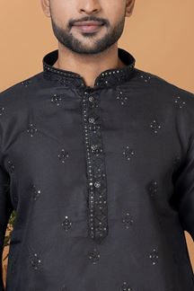 Picture of Stylish Black Mens Designer Kurta Set for Sangeet or Engagement