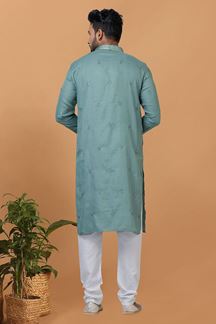 Picture of Spectacular Blue Mens Designer Kurta and Churidar Set for Festive or Engagement