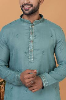 Picture of Spectacular Blue Mens Designer Kurta and Churidar Set for Festive or Engagement