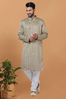 Picture of Classy Dull Green Mens Kurta and Churidar Set for Festive or Engagement