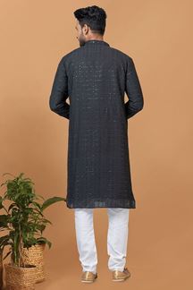 Picture of Exuberant Black Mens Designer Kurta and Churidar Set for Sangeet or Engagement