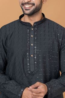 Picture of Exuberant Black Mens Designer Kurta and Churidar Set for Sangeet or Engagement