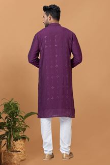 Picture of Exquisite Purple Mens Designer Kurta Set for Sangeet or Engagement