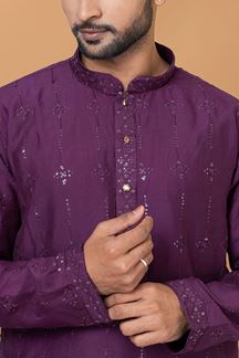 Picture of Exquisite Purple Mens Designer Kurta Set for Sangeet or Engagement