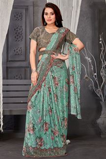 Picture of Delightful Sea Green Sequin Work Designer Ready to wear Saree for Party or Engagement