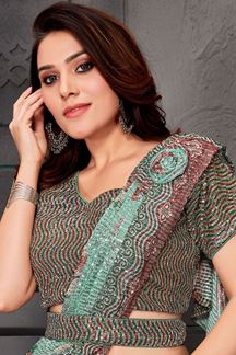 Picture of Delightful Sea Green Sequin Work Designer Ready to wear Saree for Party or Engagement