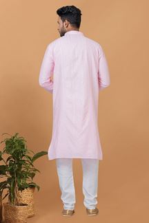 Picture of Aesthetic Light Pink Mens Designer Kurta and Churidar Set for Sangeet or Engagement