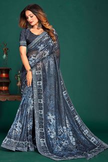 Picture of Irresistible Blue Designer Saree for Party or Sangeet