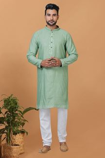 Picture of Delightful Pista Mens Designer Kurta and Churidar Set for Sangeet or Engagement