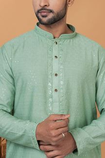 Picture of Delightful Pista Mens Designer Kurta and Churidar Set for Sangeet or Engagement