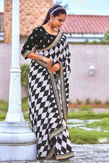 Picture of Stunning Black & white Designer Saree for Party or Sangeet