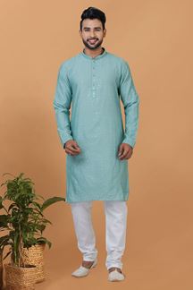 Picture of Impressive Blue Mens Designer Kurta for Sangeet or Engagement