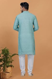 Picture of Impressive Blue Mens Designer Kurta for Sangeet or Engagement