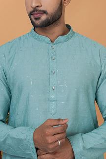 Picture of Impressive Blue Mens Designer Kurta for Sangeet or Engagement