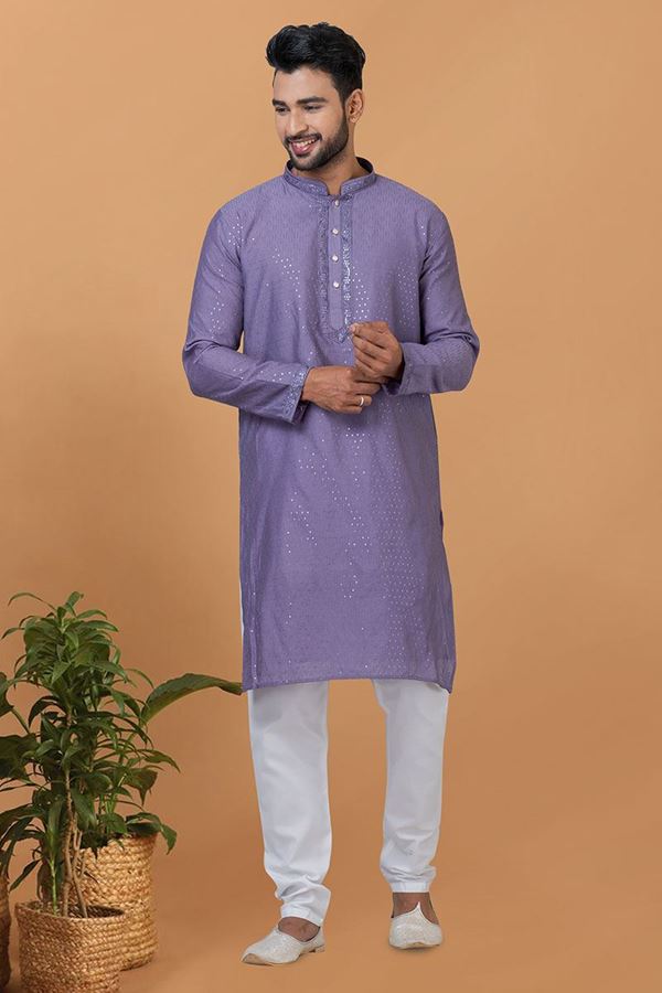 Picture of Awesome Purple Mens Designer Kurta and Churidar Set for Sangeet or Wedding