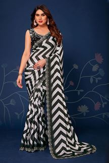 Picture of Surreal Black & White Designer Saree for Party or Sangeet