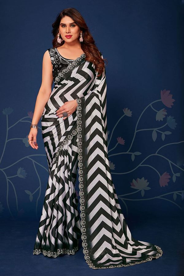 Picture of Surreal Black & White Designer Saree for Party or Sangeet