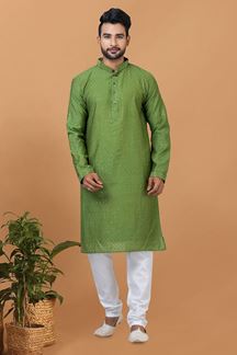 Picture of Spectacular Olive Green Mens Designer Kurta and Churidar Set for Festive or Mehendi