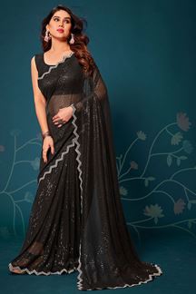 Picture of Awesome Black Sequin Work Designer Saree for Party or Sangeet