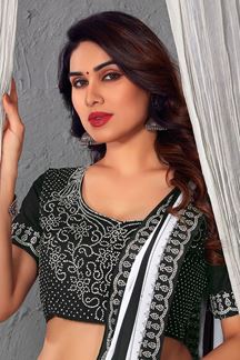 Picture of Dashing Black & White Stripes Designer Saree for Party or Sangeet