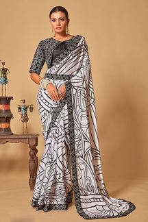 Picture of Amazing Black & White Abstract Designer Saree for Party