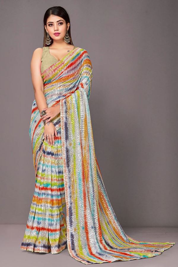 Picture of Vibrant Sequin Work Designer Saree for Party or Sangeet