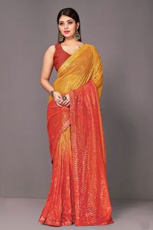 Picture of Fashionable Sequin Work Yellow & Orange Shaded Saree for Haldi