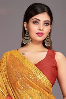 Picture of Fashionable Sequin Work Yellow & Orange Shaded Saree for Haldi