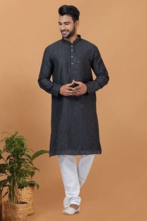 Picture of Magnificent Black Mens Designer Kurta Set for Sangeet or Engagement