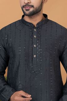 Picture of Magnificent Black Mens Designer Kurta Set for Sangeet or Engagement