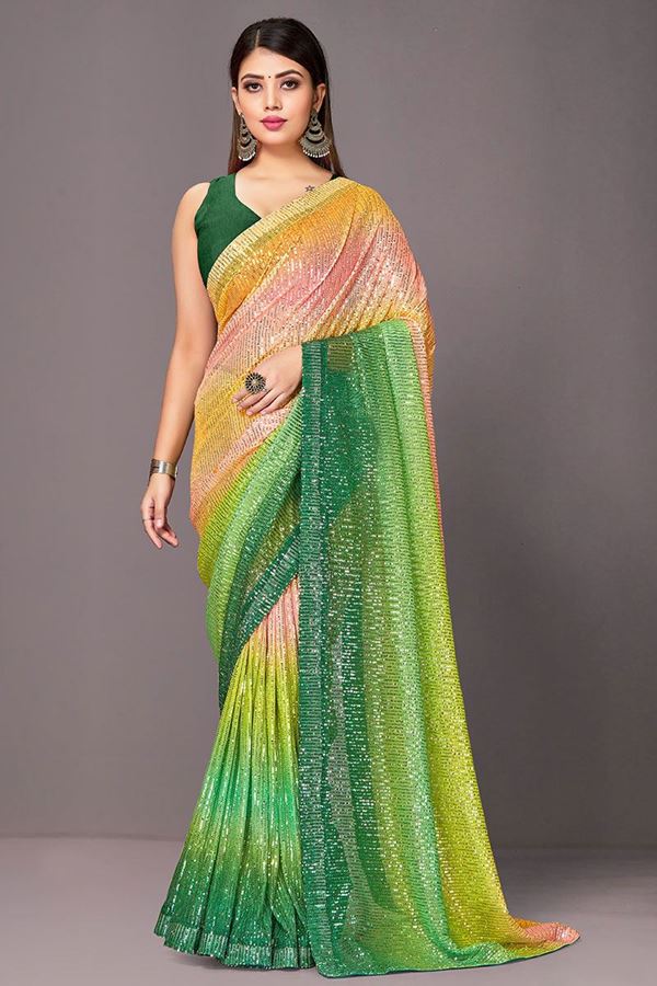 Picture of Striking Multi Colored Shaded Designer Saree for Party or Sangeet