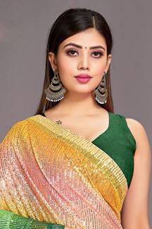 Picture of Striking Multi Colored Shaded Designer Saree for Party or Sangeet