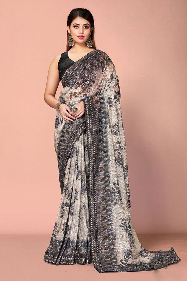 Picture of Creative Black & Cream Designer Saree for Party