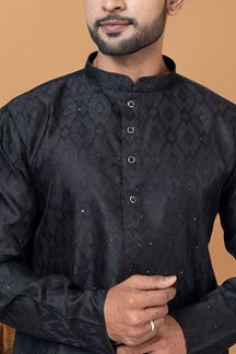 Picture of Classy Black Silk Mens Designer Kurta Set for Sangeet or Party