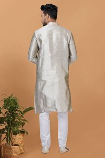 Picture of Exuberant Grey Mens Silk Designer Kurta and Churidar Set for Festive or Engagement