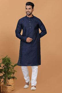 Picture of Enticing Navy Blue Colored Designer Kurta and Churidar Set for Sangeet or Engagement