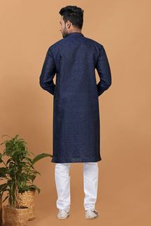 Picture of Enticing Navy Blue Colored Designer Kurta and Churidar Set for Sangeet or Engagement